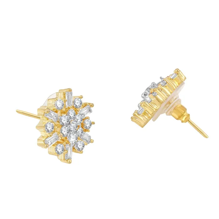 Earrings Yellow Chimes Yellow Chimes Classic White ADAmerican Diamond Studded 18k Gold Plated HandCrafted Floral Stud Earrings for Women Girls