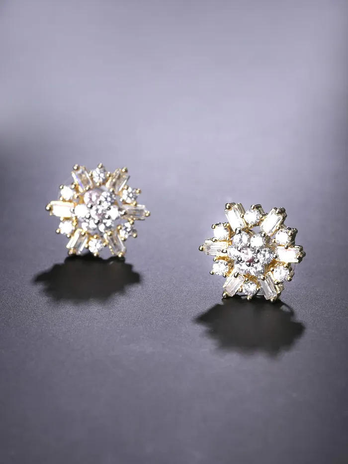 Earrings Yellow Chimes Yellow Chimes Classic White ADAmerican Diamond Studded 18k Gold Plated HandCrafted Floral Stud Earrings for Women Girls