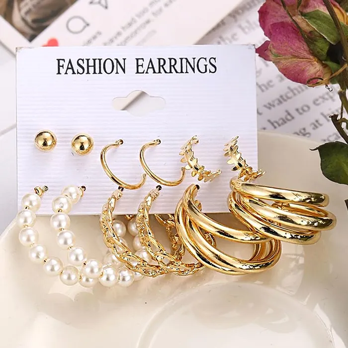 Earrings Yellow Chimes Yellow Chimes Earrings for Women and Girls Fashion White Pearl Hoops Set Gold Plated Combo of 12 Pairs Stud Hoop Earring Set Birthday Gift for girls and women Anniversary Gift for Wife