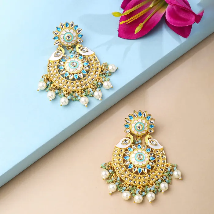 Earrings Yellow Chimes Yellow Chimes Earrings for Women and Girls Meenakari Chandbali Gold Plated Multicolor Meenakari Chandbali Earrings Birthday Gift for girls and women Anniversary Gift for Wife