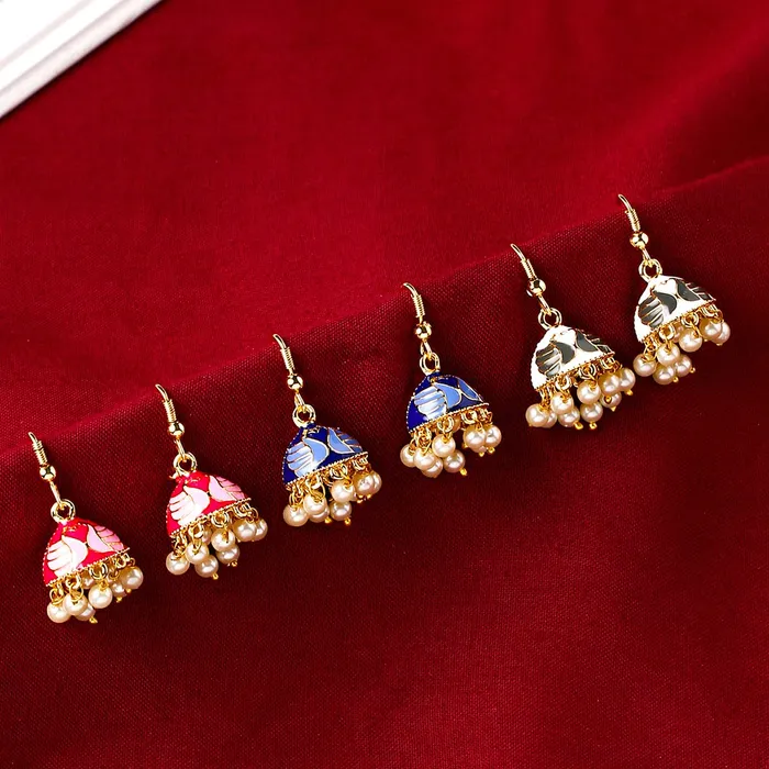 Earrings Yellow Chimes Yellow Chimes Earrings for Women and Girls Traditional Multicolor Meenakari Jhumka Gold Plated Combo of 3 Pairs Jhumki Earrings Birthday Gift for girls and women Anniversary Gift for Wife