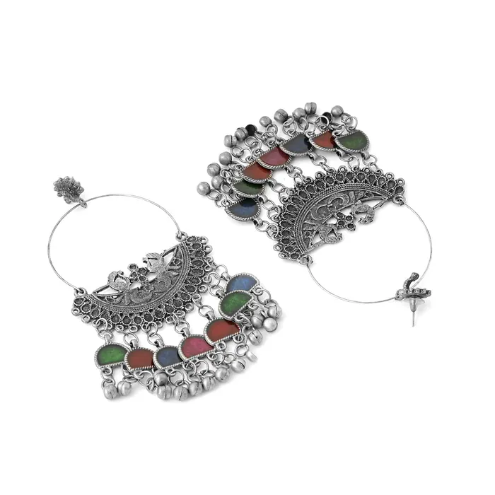 Earrings Yellow Chimes Yellow Chimes Earrings for Women and Girls Traditional Silver Oxidised Chandbali EarringsGerman SilverChandbali EarringsBirthday Gift For girls and women Anniversary Gift for Wife