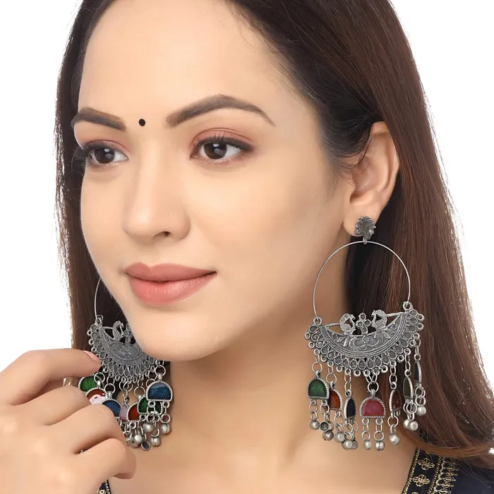 Earrings Yellow Chimes Yellow Chimes Earrings for Women and Girls Traditional Silver Oxidised Chandbali EarringsGerman SilverChandbali EarringsBirthday Gift For girls and women Anniversary Gift for Wife