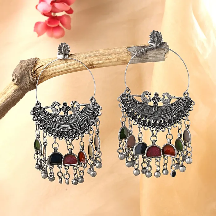 Earrings Yellow Chimes Yellow Chimes Earrings for Women and Girls Traditional Silver Oxidised Chandbali EarringsGerman SilverChandbali EarringsBirthday Gift For girls and women Anniversary Gift for Wife