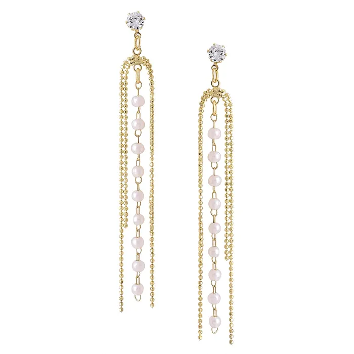 Earrings Yellow Chimes Yellow Chimes Earrings For Women Gold Tone Chain Pearl Beaded Layer Drop Dangle Earrings For Women and Girls
