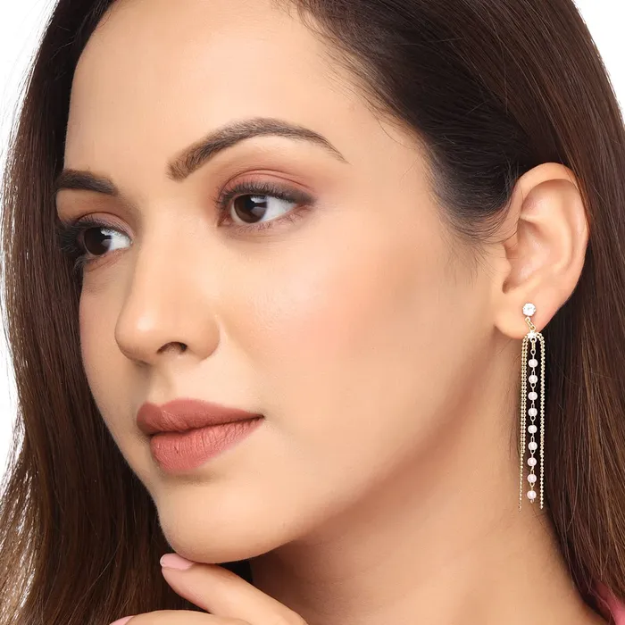 Earrings Yellow Chimes Yellow Chimes Earrings For Women Gold Tone Chain Pearl Beaded Layer Drop Dangle Earrings For Women and Girls