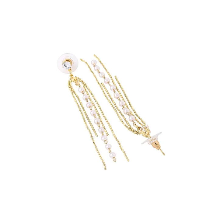 Earrings Yellow Chimes Yellow Chimes Earrings For Women Gold Tone Chain Pearl Beaded Layer Drop Dangle Earrings For Women and Girls