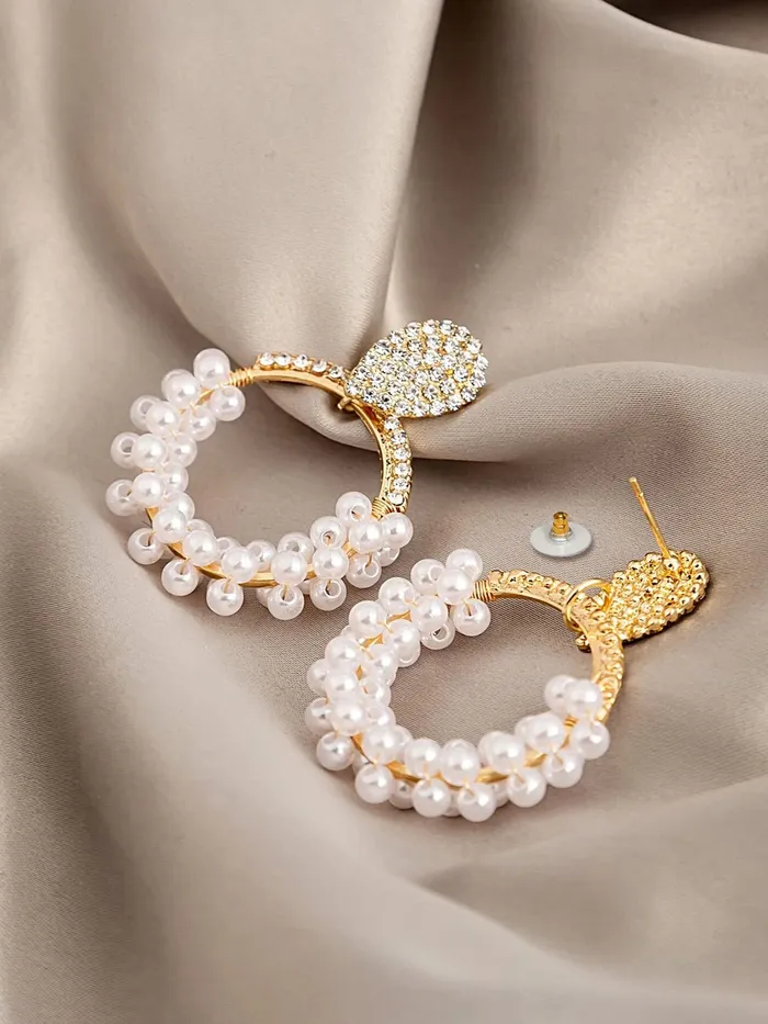 Earrings Yellow Chimes Yellow Chimes Earrings For Women Gold Tone Crystal Open Circle Pearl Embellished Drop Earrings For Women and Girls