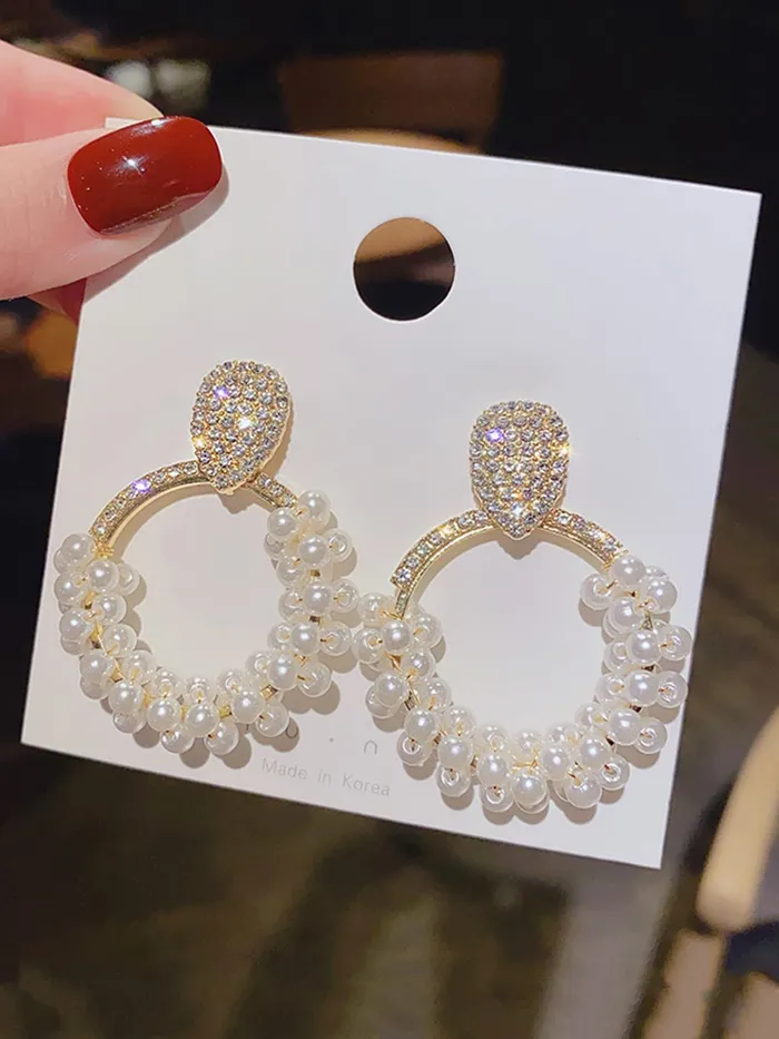 Earrings Yellow Chimes Yellow Chimes Earrings For Women Gold Tone Crystal Open Circle Pearl Embellished Drop Earrings For Women and Girls