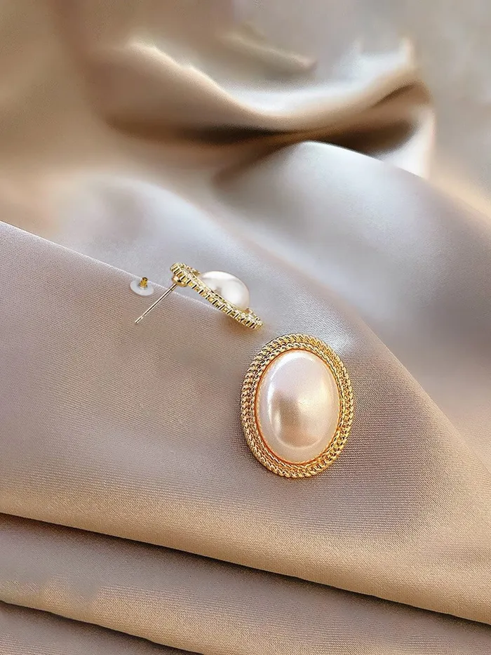 Earrings Yellow Chimes Yellow Chimes Earrings For Women Gold Toned Elegant Oval Shape Pearl Stud Earrings For Women and Girls