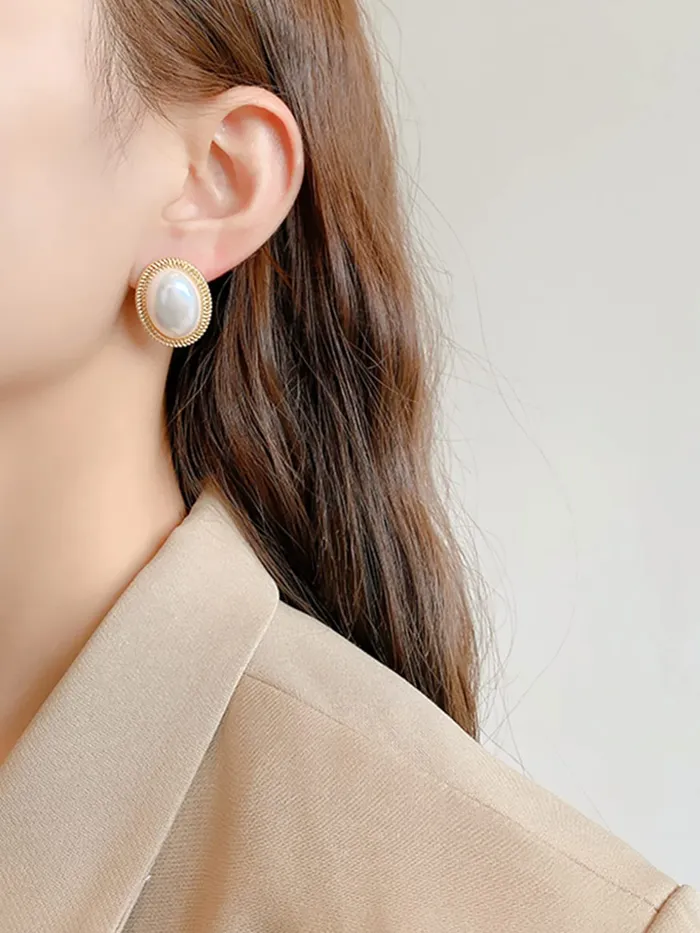 Earrings Yellow Chimes Yellow Chimes Earrings For Women Gold Toned Elegant Oval Shape Pearl Stud Earrings For Women and Girls