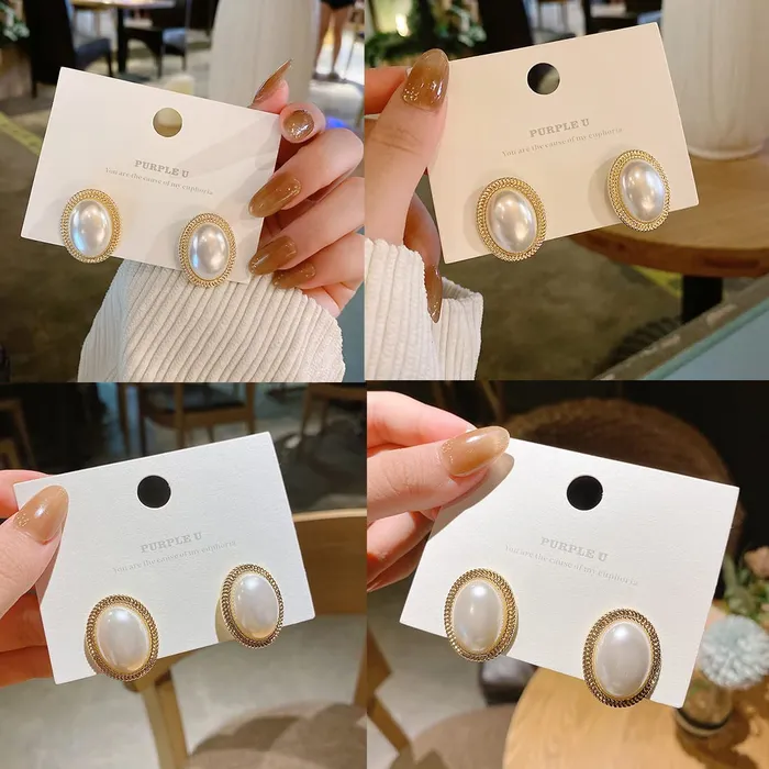 Earrings Yellow Chimes Yellow Chimes Earrings For Women Gold Toned Elegant Oval Shape Pearl Stud Earrings For Women and Girls
