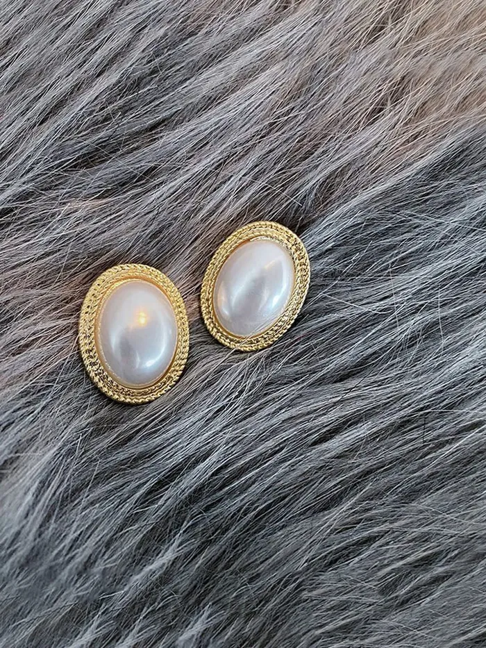 Earrings Yellow Chimes Yellow Chimes Earrings For Women Gold Toned Elegant Oval Shape Pearl Stud Earrings For Women and Girls