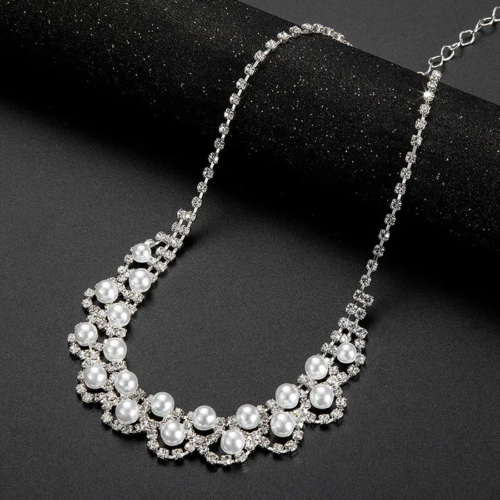 Earrings Yellow Chimes Yellow Chimes Elegant Latest Fashion A5 Grade Zircon Crystal Pearl Silver Choker Necklace Set for Women and Girls White Medium Model YCFJNS361PRLCLSL
