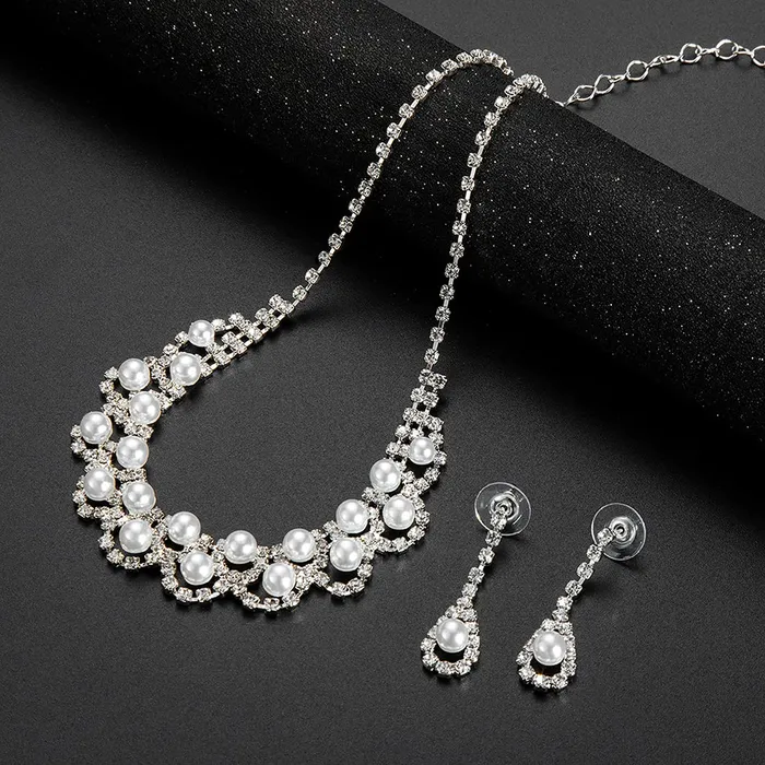 Earrings Yellow Chimes Yellow Chimes Elegant Latest Fashion A5 Grade Zircon Crystal Pearl Silver Choker Necklace Set for Women and Girls White Medium Model YCFJNS361PRLCLSL