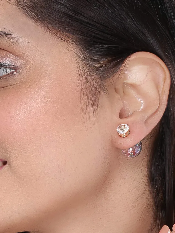 Earrings Yellow Chimes Yellow Chimes Elegant Multicolor Crystal Double Sided Combo Stud Earrings for Women and Girls