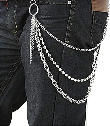 Earrings Yellow Chimes Yellow Chimes Jeans Chain for Men Stainless Steel Silver Multilayer Jeans Chain for Men and Boys