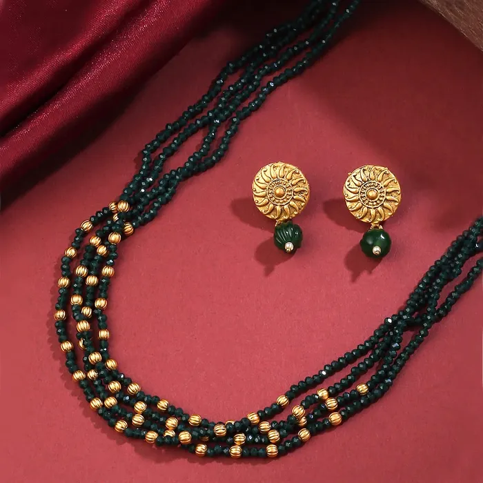 Earrings Yellow Chimes Yellow Chimes Jewellery Set for Women and Girls Beads Jewellery Set for Women Green Beads Necklace Set Birthday Gift for girls and women Anniversary Gift for Wife