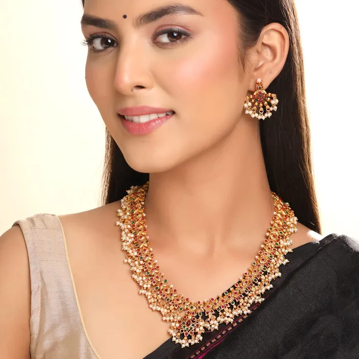 Earrings Yellow Chimes Yellow Chimes Jewellery Set for Women and Girls Gold Plated Bridal Necklace Set for Wedding Moti Beads Bridal Necklace Set Birthday Gift for girls and women Anniversary Gift for Wife
