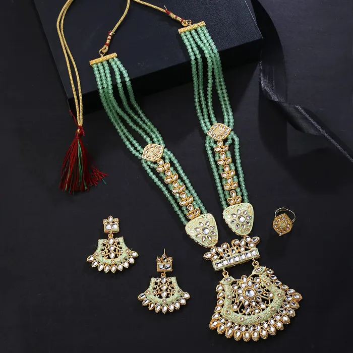 Earrings Yellow Chimes Yellow Chimes Jewellery Set for Women and Girls Kundan Jewellery Set for Women Gold Tone Moti Beads Kundan Necklace Set Birthday Gift for girls and women Anniversary Gift for Wife