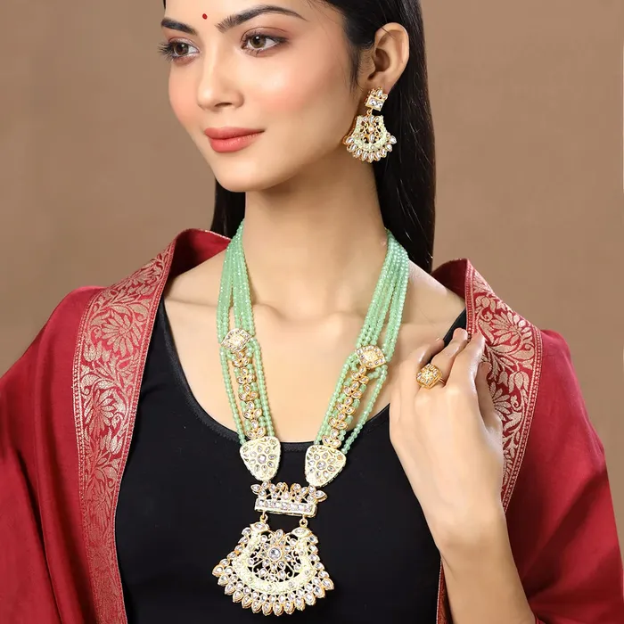 Earrings Yellow Chimes Yellow Chimes Jewellery Set for Women and Girls Kundan Jewellery Set for Women Gold Tone Moti Beads Kundan Necklace Set Birthday Gift for girls and women Anniversary Gift for Wife