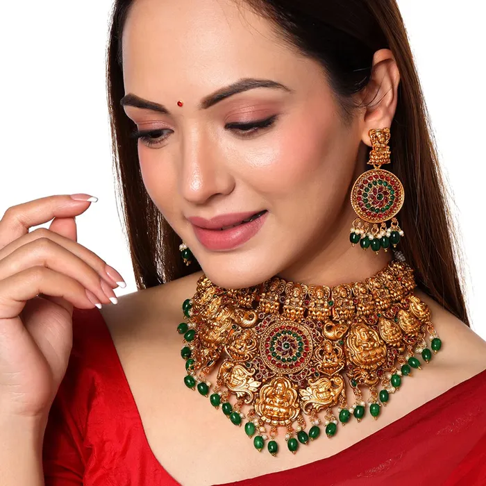 Earrings Yellow Chimes Yellow Chimes Jewellery Set for Women and Girls Temple Jewellery Set for Women Gold Plated Traditional Choker Necklace Set Birthday Gift for girls and women Anniversary Gift for Wife