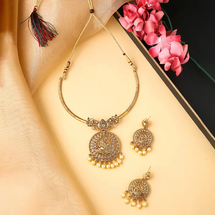 Earrings Yellow Chimes Yellow Chimes Jewellery Set for Women and Girls Traditional Jewellery Set Bridal Gold Plated Choker Necklace Set Birthday Gift for girls and women Anniversary Gift for Wife
