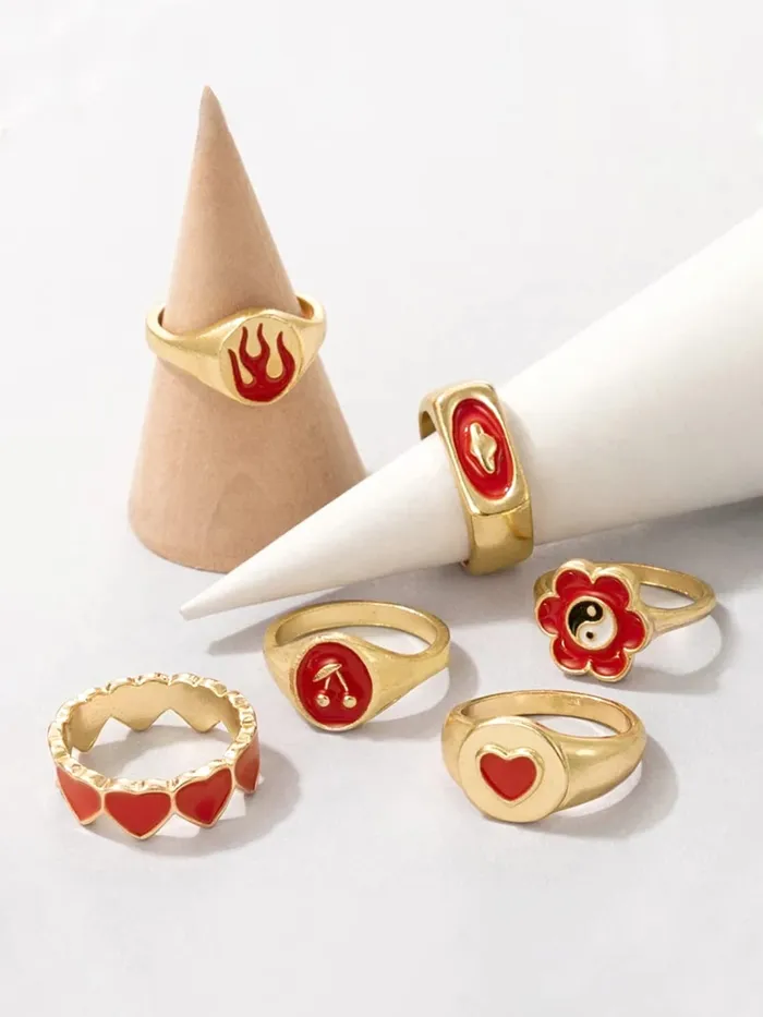 Earrings Yellow Chimes Yellow Chimes Knuckle Rings for Women Combo of 6 Pcs Red Stack Rings Gold Plated Midi Finger Knuckle Ring Set for Women and Girls
