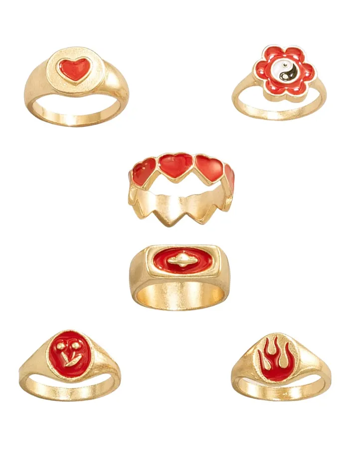 Earrings Yellow Chimes Yellow Chimes Knuckle Rings for Women Combo of 6 Pcs Red Stack Rings Gold Plated Midi Finger Knuckle Ring Set for Women and Girls