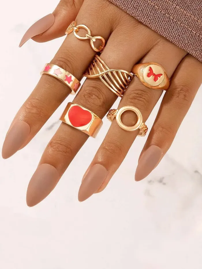 Earrings Yellow Chimes Yellow Chimes Knuckle Rings for Women Combo of 6 Pcs Red Stack Rings Gold Plated Midi Finger Knuckle Ring Set for Women and Girls