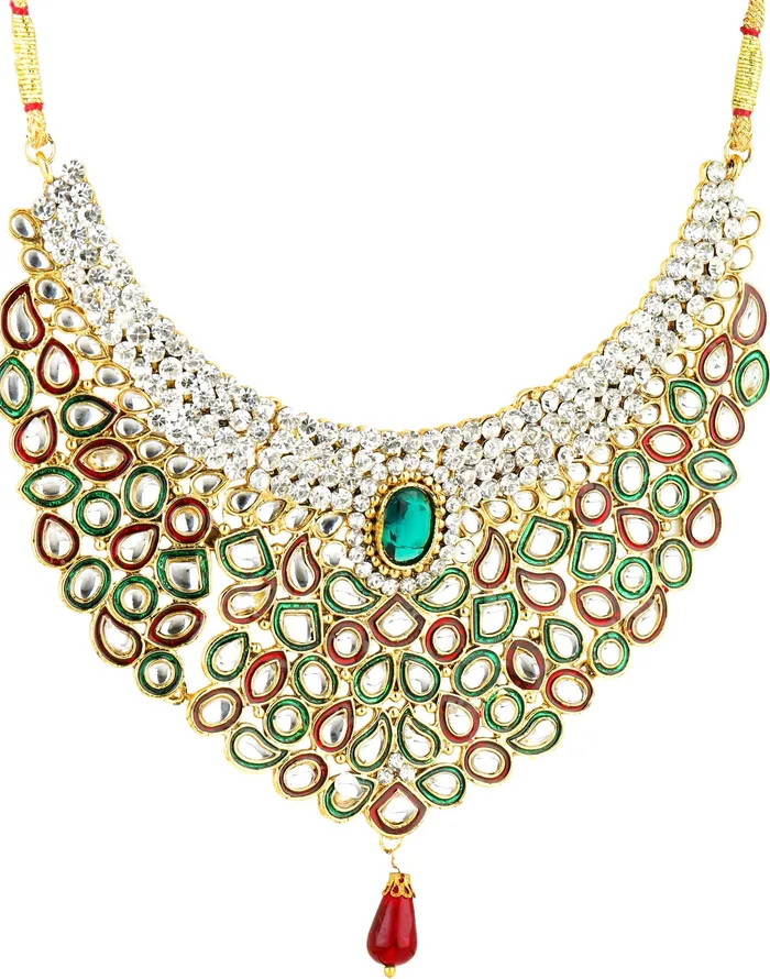 Earrings Yellow Chimes Yellow Chimes Kundan Party Wear Necklace Traditional Jewellery Set with Earrings for Women Girls
