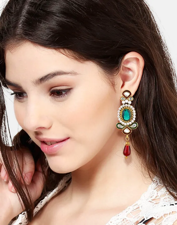 Earrings Yellow Chimes Yellow Chimes Kundan Party Wear Necklace Traditional Jewellery Set with Earrings for Women Girls
