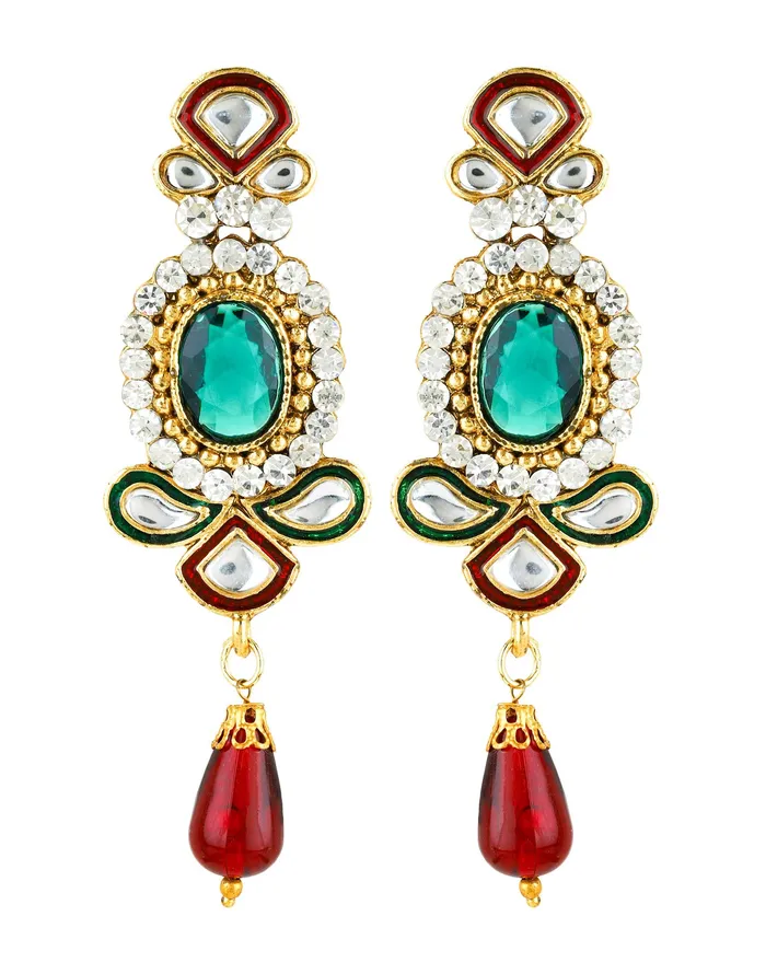 Earrings Yellow Chimes Yellow Chimes Kundan Party Wear Necklace Traditional Jewellery Set with Earrings for Women Girls