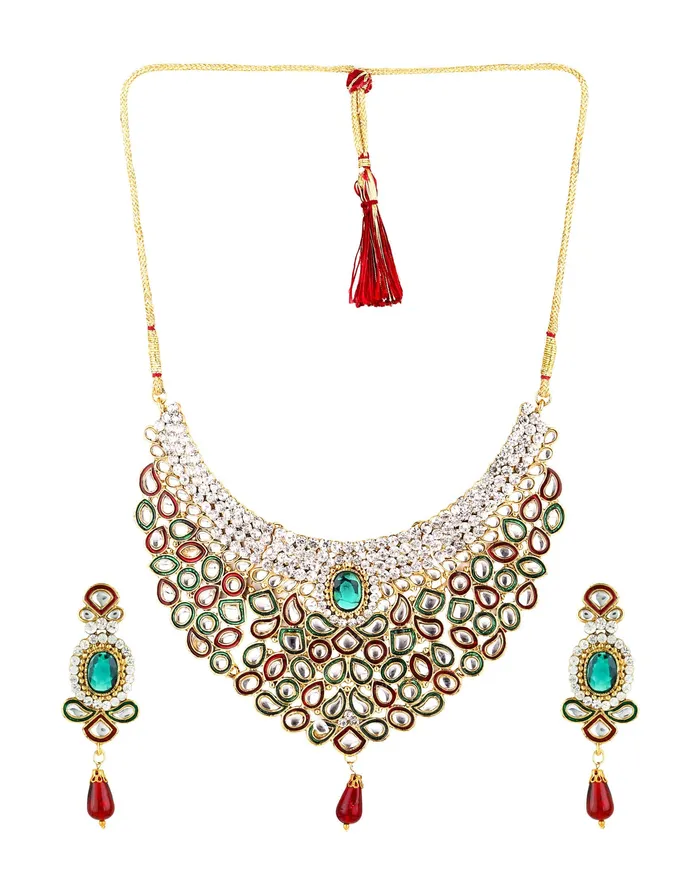 Earrings Yellow Chimes Yellow Chimes Kundan Party Wear Necklace Traditional Jewellery Set with Earrings for Women Girls