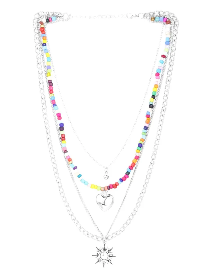 Earrings Yellow Chimes Yellow Chimes Layered Choker Necklace for Women Multi Color Plated Thick Chain Multi Layer Chain Choker Necklace for Girls and Women NK 8
