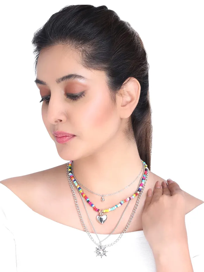 Earrings Yellow Chimes Yellow Chimes Layered Choker Necklace for Women Multi Color Plated Thick Chain Multi Layer Chain Choker Necklace for Girls and Women NK 8