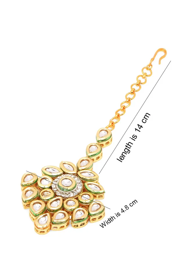Earrings Yellow Chimes Yellow Chimes Maang Tikka for Women Kundan Mangtika Traditional Gold Plated Ethnic Maang Tikka for Women and Girls