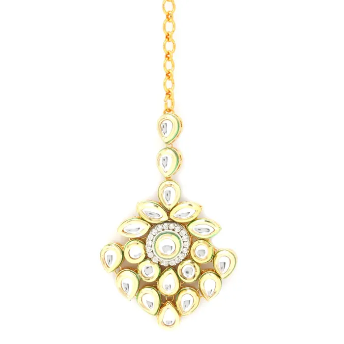 Earrings Yellow Chimes Yellow Chimes Maang Tikka for Women Kundan Mangtika Traditional Gold Plated Ethnic Maang Tikka for Women and Girls