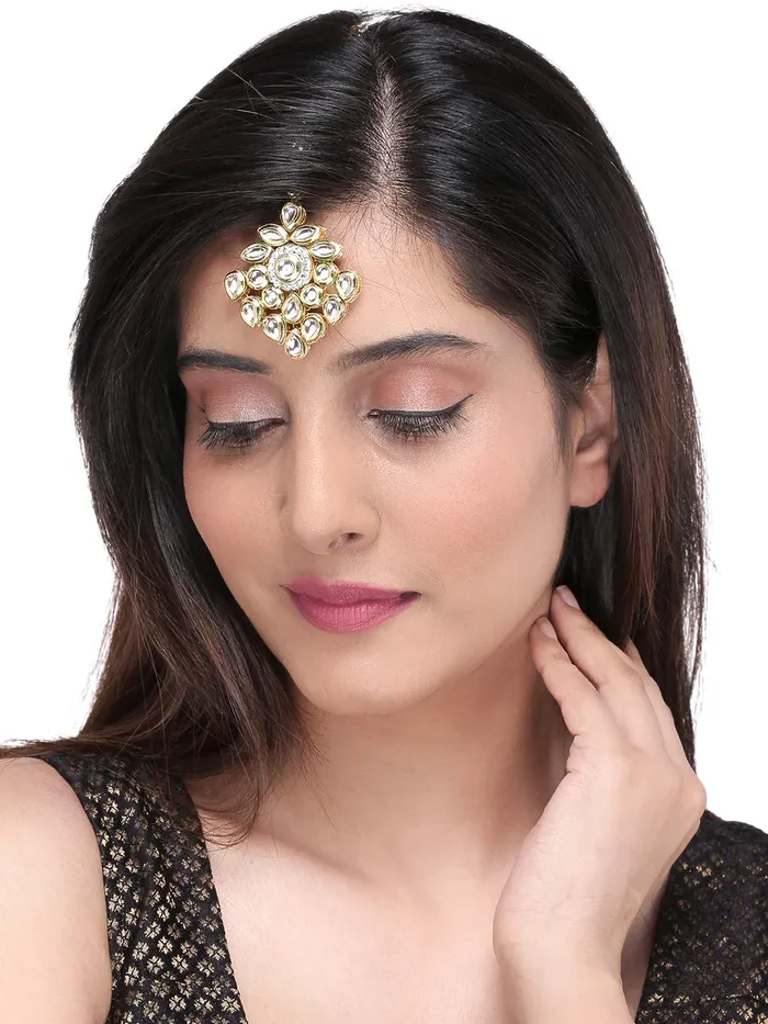 Earrings Yellow Chimes Yellow Chimes Maang Tikka for Women Kundan Mangtika Traditional Gold Plated Ethnic Maang Tikka for Women and Girls