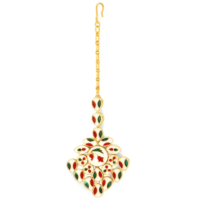 Earrings Yellow Chimes Yellow Chimes Maang Tikka for Women Kundan Mangtika Traditional Gold Plated Ethnic Maang Tikka for Women and Girls