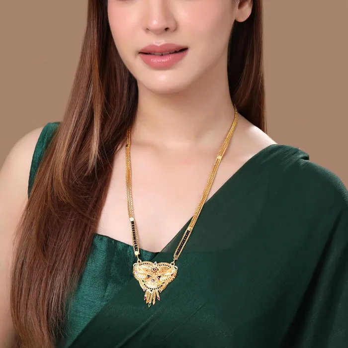 Earrings Yellow Chimes Yellow Chimes Mangalsutra for Women Gold Plated Mangalsutra for Women Combo of 2 Blacks Beads Nallapusalu Chains for Women Anniversary Gift for Wife Birthday Gift for Women and Girls