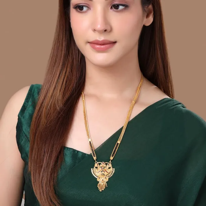 Earrings Yellow Chimes Yellow Chimes Mangalsutra for Women Gold Plated Mangalsutra for Women Combo of 2 Blacks Beads Nallapusalu Chains for Women Anniversary Gift for Wife Birthday Gift for Women and Girls
