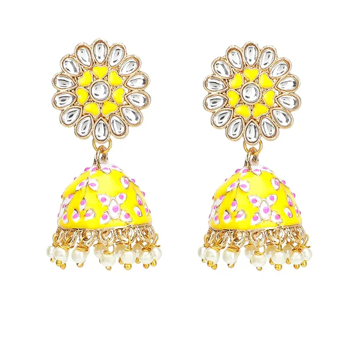 Earrings Yellow Chimes Yellow Chimes Meenakari Jhumka Earrings for Women Gold Plated Yellow Meenakari Flower Pearl Jhumka Earrings for Women and Girls Earrings Yellow Chimes Yellow Chimes Meenakari Jhumka Earrings for Women Gold Plated Yellow Meenakari Flower Pearl Jhumka Earrings for Women and Girls