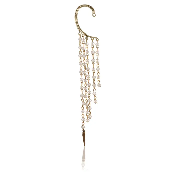 Earrings Yellow Chimes Yellow Chimes Multi Strings Pearl Arrow Western Ear Cuff Clip Earrings For Women and Girls Earrings Yellow Chimes Yellow Chimes Multi Strings Pearl Arrow Western Ear Cuff Clip Earrings For Women and Girls