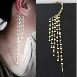 Earrings Yellow Chimes Yellow Chimes Multi Strings Pearl Arrow Western Ear Cuff Clip Earrings For Women and Girls