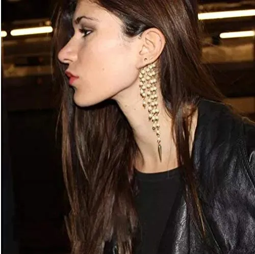 Earrings Yellow Chimes Yellow Chimes Multi Strings Pearl Arrow Western Ear Cuff Clip Earrings For Women and Girls