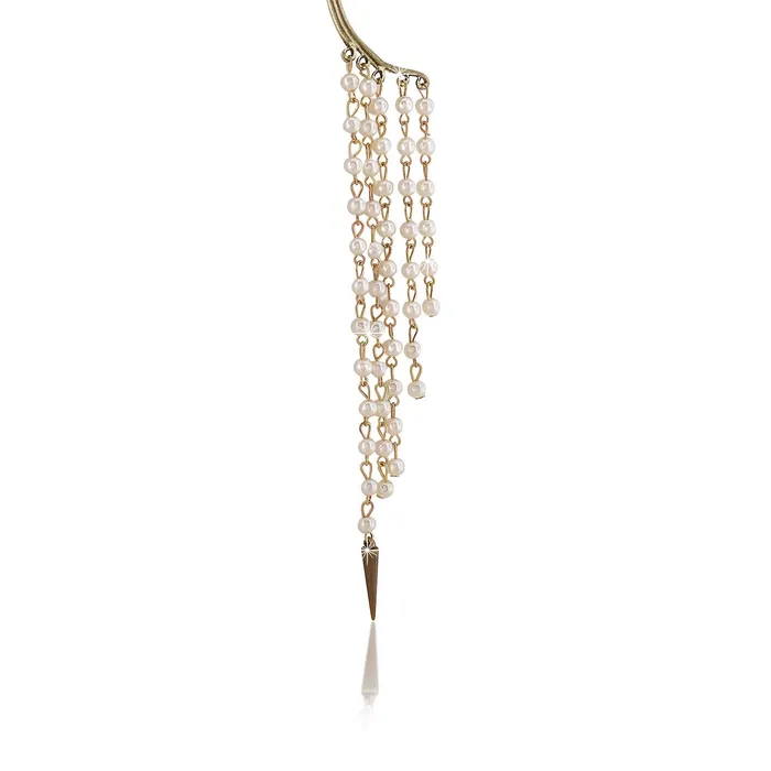 Earrings Yellow Chimes Yellow Chimes Multi Strings Pearl Arrow Western Ear Cuff Clip Earrings For Women and Girls
