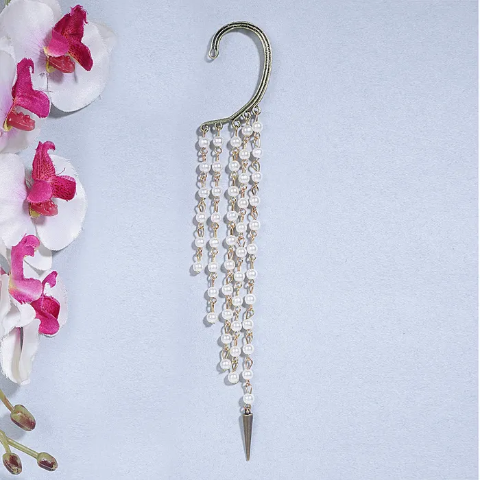 Earrings Yellow Chimes Yellow Chimes Multi Strings Pearl Arrow Western Ear Cuff Clip Earrings For Women and Girls