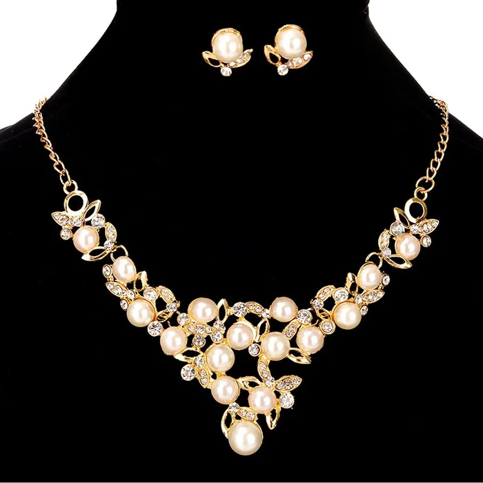 Earrings Yellow Chimes Yellow Chimes Necklace with Earrings Collection Gold Plated and Pearl Jewellery Set for Women WhiteGolden