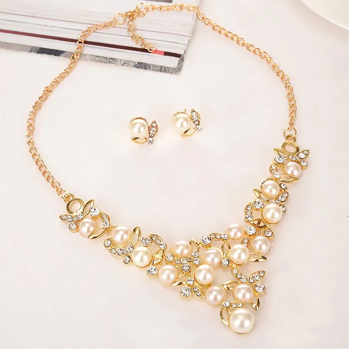 Earrings Yellow Chimes Yellow Chimes Necklace with Earrings Collection Gold Plated and Pearl Jewellery Set for Women WhiteGolden